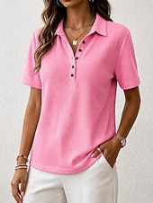  Damen Tunika Knöpfe Einfarbig Vintage Stilvoll Klassisch Kurzarm Hemdkragen Normale Oberteile Lässig Täglich Blau Schwarz Weiß Rosa Rote Sommer Frühling
