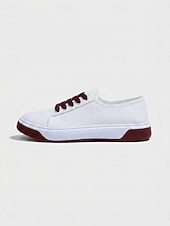 abordables Ténis de mulher-Women's White Lace-up Canvas Sneakers – Lightweight Casual Walking Shoes with Non-Slip Flexible Sole for School, Travel and Everyday Wear