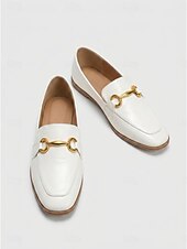 baratos Women's Slip-Ons &amp; Loafers-Women's White Horsebit Loafers, Classic Square-Toe Slip-On Flat Shoes for Office Work, Business Casual, Commuting &amp; Everyday Wear