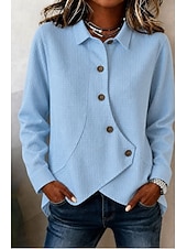  Femmes Chemise Chemises Polo Gaufre Texture Couleur Unie Quotidien Revers Occasionnel Quotidien Vêtements de rue Bleu Bleu Roi Orange Vert Beige Printemps Automne