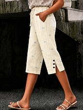  Women's Cotton Linen Shorts Capri Pants Leggings Cropped Pants Vacation Vintage coastal grandma style Capris Mid Waist Floral Graphic Abstract Print Striped Comfort Inelastic Daily Outdoor Street