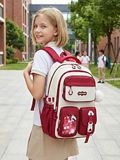 cheap Kids &amp; Teen Backpacks-Girls School Backpack Set, Pink Waterproof Polyester Bookbag with Pencil Case, Large Capacity Multi-Pocket Student Backpack, Ergonomic Support, Travel &amp; Daily Use, Grade 1-6
