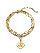 preiswerte Damenarmband-Damen-Doppelarmband im Boho-Stil mit mehreren Lagen Perlen, Naturstein &amp;Charm-Armband aus Titanstahl für Damen, Sommer-Schmuckstück mit mehreren Anhängern – perfekt für Urlaub, Alltag und als Geschenk
