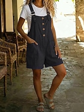  Damen Overall Vintage Kurz Hohe Taille Einfach Tasche Knopf Komfort Unelastisch Urlaub Formell Army Green Shorts Pink kurz Schwarzer Kurzstil Roter kurzer Stil Sommer Frühling Lässiger Schnitt