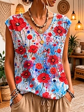 economico Serbatoio Grafico-Per donna Canotta Stampato Floreale Grafico Vintage Elegante Casual Senza Maniche Scollo a V Top Regolari Casuale Quotidiano Abbigliamento da vacanza Blu Rosa Rosso Estate Primavera