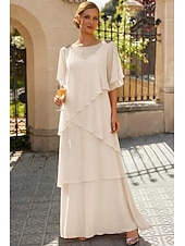 economico Lunghezza del pavimento-Linea ad A Lunghezza al pavimento Abito da invitata a nozze Abito Formale Abito a Strati Abito da cerimonia per signora Mezza Manica Girocollo Elegante Formale Ospite di nozze Chiffon con Volant