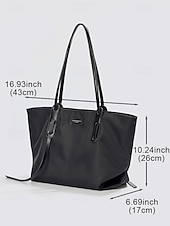 cheap Handbag &amp; Totes-Women's Minimalist Large Tote Bag, Oxford Fabric and Faux Leather Patchwork Shoulder Purse, Casual Big Capacity Work Commuter Handbag for Everyday, Black Khaki Colors