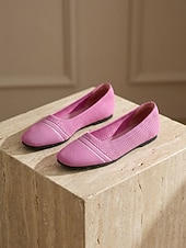 economico Ballerine da donna-Ballerine da donna in maglia a righe rosa con soletta imbottita per il massimo comfort - scarpe da passeggio leggere e traspiranti con punta quadrata, facili da indossare, ideali per il tragitto