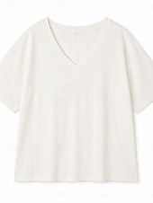  T-shirt da donna con scollo a U in cotone lyocell e canapa