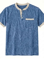 billiga Casual Henley T-shirt-Herr Henleytröja Tvätta skjorta i 100 % bomull T-shirt T-shirt Kortärmad Enfärgat Retro / vintage Ledigt Vintagestil Färgblock Tvättad Henley Ledigt Vår &amp; sommar Sommar Vår Blå Svart Marinblå Henley