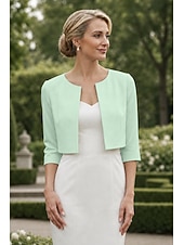 preiswerte Wraps für Hochzeitsgäste-Damen-Wickelbolero Schulterfreies Damen-Mutter-Wickel grundlegende Mäntel  Jacken Elegant 3/4-lange Ärmel Chiffon Hochzeitsgäste Wickel mit einfarbig für Partyabend im Frühling und Sommer um Eindruck