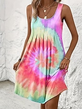  Mulheres Minivestido Vestido A Line Férias Casual Praia Normal Gráfico Tintura Tie Dye Abstrato Sem Manga Decote U Amarelo Rosa Roxo Verde Verão Primavera