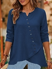  bluză de damă aspect denim culoare uni elegantă vintage la modă mânecă lungă decolteu în V topuri obișnuite casual albastru albastru celest vară toamnă