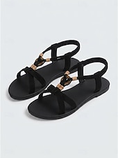 abordables Sandalias Planas-Sandalias bohemias étnicas de playa para mujer: zapatos planos tipo gladiador con tiras tejidas de estilo azteca y detalle de anillo para vacaciones de verano en la isla. &amp; crucero
