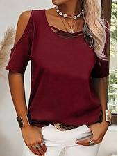 economico T-shirt semplice-Per donna Maglietta Semplice Elegante Manica Corta Girocollo Top Regolari Casuale Quotidiano Uscire Blu Bianco Cachi Nero Rosa Estate Primavera