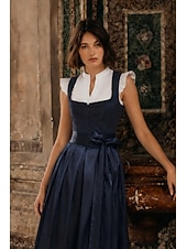 voordelige Dirndl Jurken-Oktoberfest Dirndl-jurk Midi-lengte Schort met satijnlook Met zakken Balconette-halslijn hulp in de huishouding Bavarian Duits Alpine Weiden Dames Carnaval Bierfestival Doek in traditionele stijl