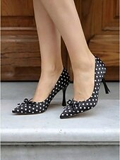 tanie Lata 50. XX wieku-Damskie szpilki w kropki w stylu retro z lat 50. – szpilki w szpic w stylu Audrey Hepburn z kokardką na imprezy rockabilly i swingowe tańce &amp;elegancka suknia wieczorowa