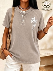  SoftFade™ Women's Vintage 100% Cotton Henley Shirt - Soft Washed Short Sleeve Basic Tops
