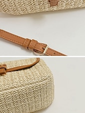 ieftine Genți de călătorie pentru vacanță-Geantă crossbody boemă pentru femei din paie, geantă de umăr țesută de vară cu curea de umăr reglabilă în culorile fildeș și kaki, geantă ușoară pentru vacanță, călătorii, brunch și purtare zilnică