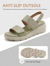 abordables Sandales Confort-Sandales compensées vertes à strass pour femme, avec soutien de la voûte plantaire – sandales à bride arrière confortables et scintillantes, dotées d'une semelle intérieure rembourrée et d'une semelle