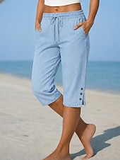  Dam Jeans Denim Capribyxor Kinesiska Semester Grundläggande Ledigt Knelängd Medium Midja Slät Ficka Elastisk midja Komfort Andningsfunktion Dagligen Utomhus Semester Blå Svart Marinblå Sommar Vår Lös