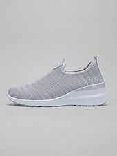 abordables Zapatillas de mujer-Zapatillas de mujer grises transpirables de malla, sin cordones, para caminar: zapatillas ligeras con cuña para viajar, pasear en verano y para uso casual.