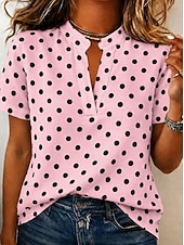economico Bluse a righe e geometriche-Per donna Blusa Bottoni Stampato Grafico Geometrico Vintage Elegante Moderno Manica Corta Colletto a Camicia Top Regolari Casuale Quotidiano Blu Bianco Giallo Verde chiaro Rosa Estate Primavera