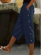  Women's Capri Pants Straight Casual Daily Comfort Calf-Length High Waist Solid Color Patchwork Pocket Button Comfort Inelastic Casual Vacation Black Navy Blue Brown Military Green Summer Spring Loose