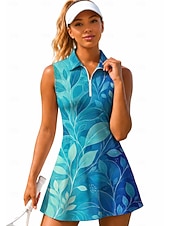 baratos Vestido Feminino-Mulheres Floral Vestido de tênis Vestido esportivo Vestido Polo de Tênis Sem Manga Esportivo Quarter Zip Elástico Redutor de Suor Respirável Voleibal Tênis Golfe Aberto para a Lateral Gola Alta