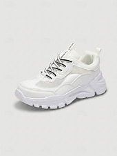 preiswerte Damen-Sneaker-Weiße, klobige Plateau-Sneaker für Damen mit atmungsaktivem Mesh-Obermaterial – leichte, gepolsterte Laufschuhe, bequeme Schnürschuhe im Dad-Stil für Reisen, Shopping, Spaziergänge und