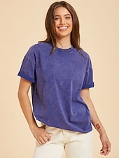  Per donna 100% cotone Maglietta Camicia di cotone Top lavati effetto vintage Semplice Vintage Moda Elegante Manica Corta Girocollo Top lunghi Quotidiano Uscire Weekend Blu Nero Verde chiaro Rosso