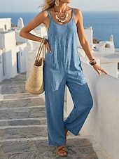  Damen Overall Urlaub Volle Länge Hohe Taille Einfach Tasche Atmungsaktiv Unelastisch Urlaub Formell nicht-gerade weiss Orange Rot Schwarz Militßrgrün Sommer Frühling Lässiger Schnitt