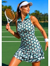 halpa Naisten mekko-Naisten Geometrinen Tennismekko Urheilumekko Tennispoolomekko Hihaton Neljänneksen postinumero Elastinen Hikeä siirtävä Hengittävä Lentopallo Tennis Golf Kaulus Sänkyjen avaus Hameet Pinkki Tumma