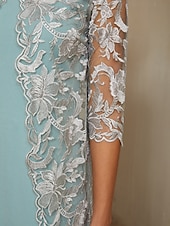 economico Rifinitura-Per donna Completi da abito in due pezzi Tubino Colonna Abito da Cocktail Abito da invitata a nozze Lunghezza al ginocchio Scollo a V Manica 3/4 Manica illusione Elegante con Pizzo Tessuto