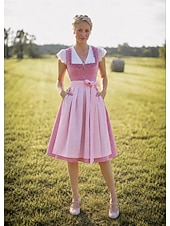 cheap Dirndl Dresses-Oktoberfest Dirndl Dress Midi Length with Pockets Balconette Neckline Maid Bavarian German Alpine Wiesn Women's Carnival Beer Festival Traditional Style Cloth (65CM) Without Blouse