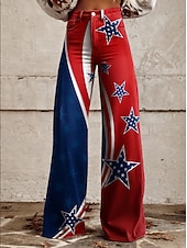 economico Fondi-Retrò Vintage Anni '70 Patriotico Pantaloni Pantaloni a gamba larga Hippie Disco Vita alta Stelle Bandiera USA Stile jeans finti Costume Per donna 4 Luglio Festa dell'Indipendenza del Messico
