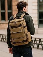 billiga Utomhusryggsäckar-Männens Vintage Canvas Laptopryggsäck Stor Kapacitet Multi Pocket Reseryggsäck för Arbete Högskola Vandringshelger