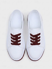 abordables Ténis de mulher-Women's White Lace-up Canvas Sneakers – Lightweight Casual Walking Shoes with Non-Slip Flexible Sole for School, Travel and Everyday Wear