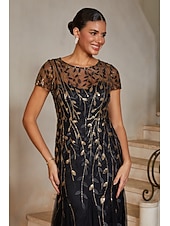  Women's Mermaid Trumpet Cocktail Dress Wedding Guest Dress Ankle Length Crew Neck Short Sleeve Illusion Sleeve High Waist Elegant Vintage 1980s Mother Of The Bride Party Semi Formal with Mesh Tulle