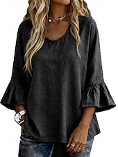  Damen Hemd Bluse Einfarbig Elegant Lässig Dreiviertelarm Glockenärmel Rundhalsausschnitt Normale Oberteile Lässig Weiß Gelb Himmelblau Violett Dunkelgray Sommer Frühling