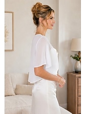 cheap Wedding Guest Wraps-Women's Wrap Shrug Mother's Wraps Bridal's Wraps Wedding Guest 's Wraps Elegant Ladies Formal Style Short Sleeve Chiffon Wedding Wraps With Pure Color For Daily Spring &amp; Summer