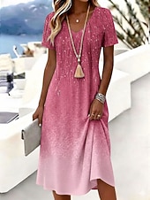 economico Abiti floreali-Per donna Abito Midi Vestito T-Shirt Abito a trapezio Vacanza Casual Boho Spiaggia Vestibilità regolare Ombre Grafico Manica Corta Scollo a V Blu Rosa Viola Estate Primavera