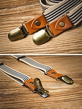 billiga Herrbälten-herr vintage randiga elastiska hängslen justerbara polyesterhängslen med läderflikar, klassiska y-formade hängslen för business casual, bröllop, resor, retro gentlemanstil