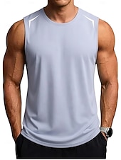 cheap Tank Tops-Men's Racer Back Tank Top Sleeveless Crew Neck Summer Solid Color Sports Soak Off Reflective Strip Minimalist Casual Silver Light Khaki Black Top Tee for Men