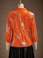 cheap Women's Blouse Suits-Women's Sequin Tops Twinset Sequins Feather Elegant 3/4 Length Sleeve Mandarin Collar Regular Tops Wedding Guest Orange Spring Fall