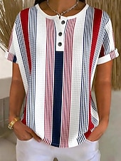  T-shirt waffle per donna stampa bottoni sul petto grafica geometrica a quadri stilosa classica moderna a maniche corte Henley top lunghi quotidiani blu giallo rosa rosso viola chiaro estate primavera