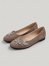 cheap Women's Flats-Women's Rose Pink Floral Ballet Flats – Round Toe Slip-On Shoes with Soft Cushioned Insole, Lightweight Flexible Sole and Rhinestone Flower Accent for Travel, Church and Everyday Wear