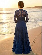 ieftine Lungimea podelei-Linia -A Rochii Lungime Podea Rochie de petrecere Rochie de Cocktail Rochie Mama Miresei Manșon Lung În V Elegant Epocă Luxos Oficial Invitat la nunta Petrecere Logodnă Dantelă Tulle cu Flori 3D