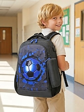 abordables Sacs à dos pour Enfants et Adolescents-Ensemble sac à dos de football pour garçon, sac d'école imperméable en polyester avec trousse, grand sac à dos à compartiments multiples, imprimé football bleu et noir pour l'école, les voyages, le