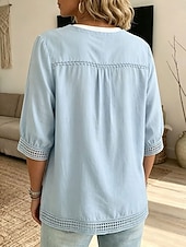  Per donna Blusa Tinta unica Vintage Elegante Essenziale Manica 3/4 Scollo a V Top Regolari Casuale Quotidiano Blu Estate Primavera